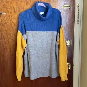 Oversized slight cowl neck color block sweater